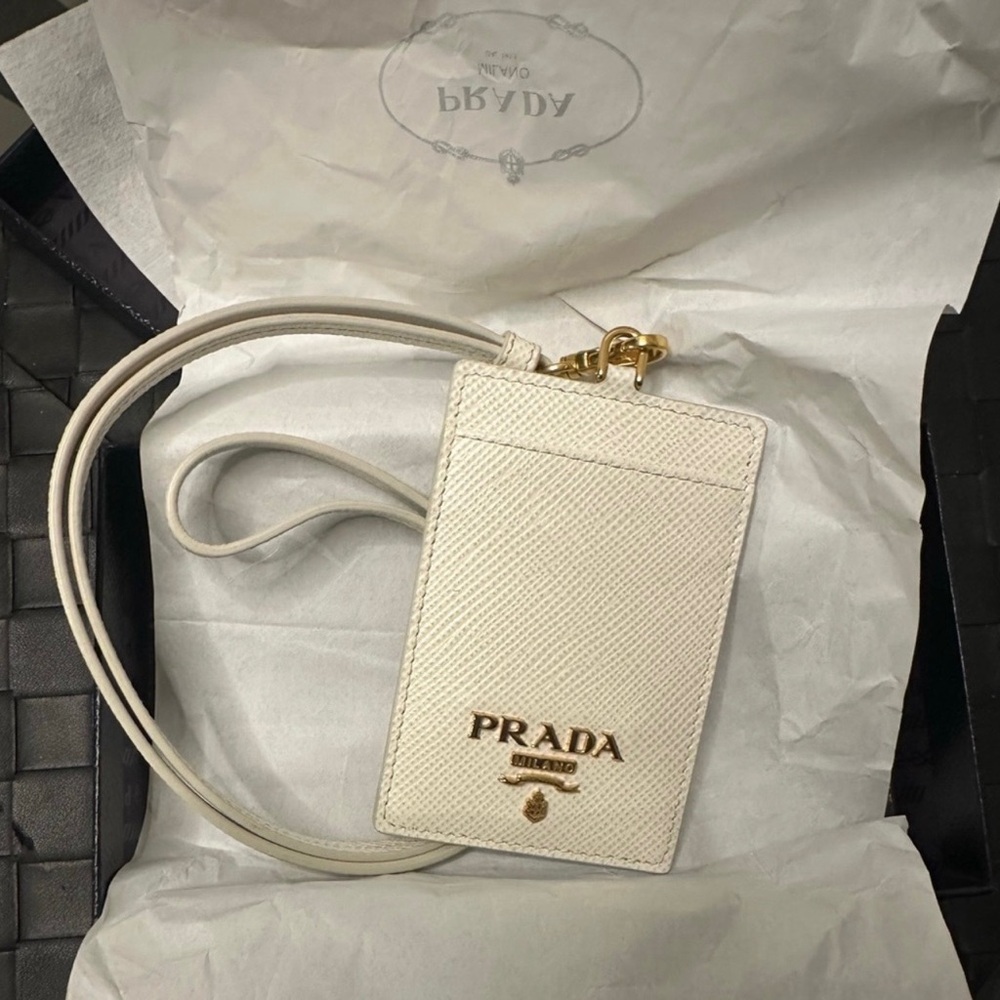 Prada Bianco Saffiano Leather Card Holder